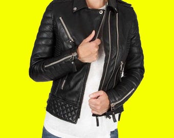 レディース ブラックレザーキルティングジャケット - フィットバイカー