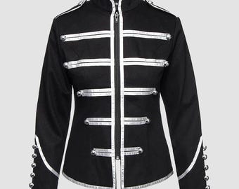 Black Military Parade Jacket Men Women | Gothic Drummer Costume Steampunk Band Jacket