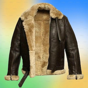 Mens RAF Aviator B3 Bomber Jacket , Sheepskin Shearling Real Leather Pilot Coat , RAF Aviator Bomber Jacket , B3 Bomber Jacket