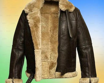 Mens Sheepskin Shearling RAF Aviator B3 Bomber Jacket