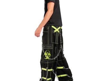Pantalon bouffant gothique punk en coton : streetwear vert imprimé araignée