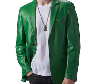 Mens Lambskin Leather Blazer: Two Button Formal Coat