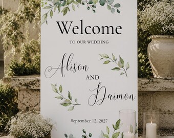 Wedding Welcome Sign Canva Template Greenery Wedding Welcome Poster Eucalyptus Wedding Sign Printable Wedding Sign for Wedding, LA12-WS4