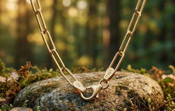 A 14K Solid Gold Italian Paperclip Chain Necklace