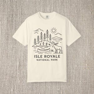 Isle Royale National Park T-Shirt: Monoline Moose, Canoe & Pine Design