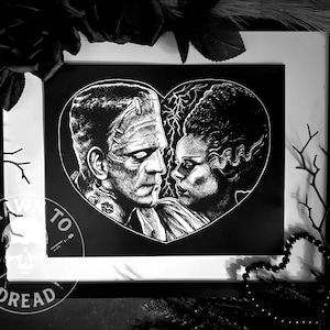 Frankenstein & Bride of Frankenstein Inspired Art Print - &quot;Legacy of Dread&quot; Romantic Fan Art