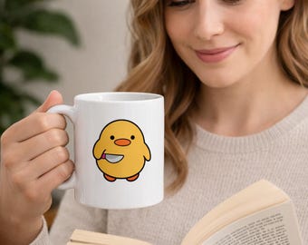 Minimal Chick Line Art Coffee Mug, Cozy Ceramic Cup, Matching Couple Gift