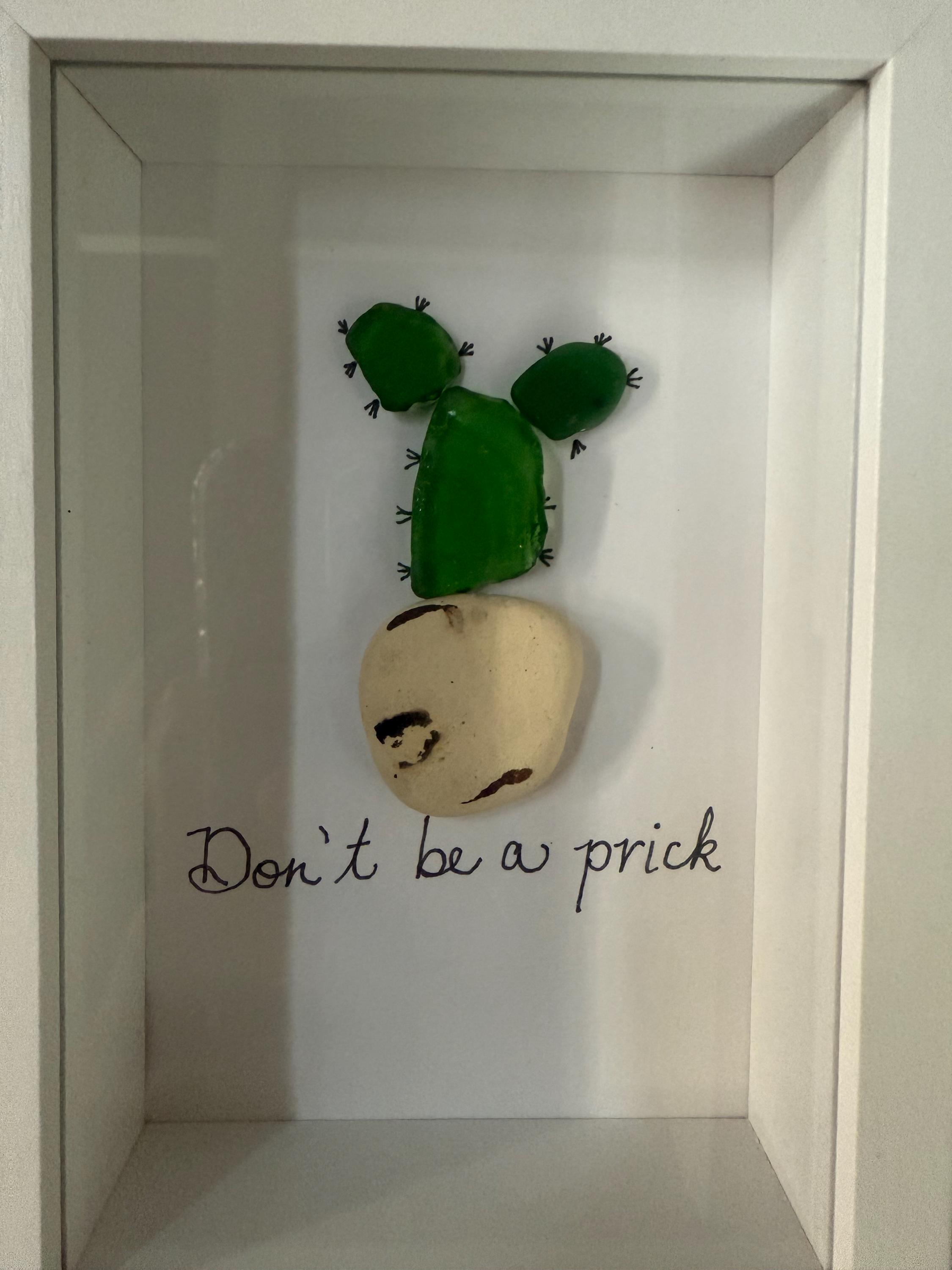 Sea Glass Cactus Art: "Don't be a Prick" Funny Home Decor