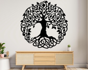 Laser Cut Wooden Tree Wall Art | Farmhouse Nature Decor, Boho Living Room Wood Hanging
