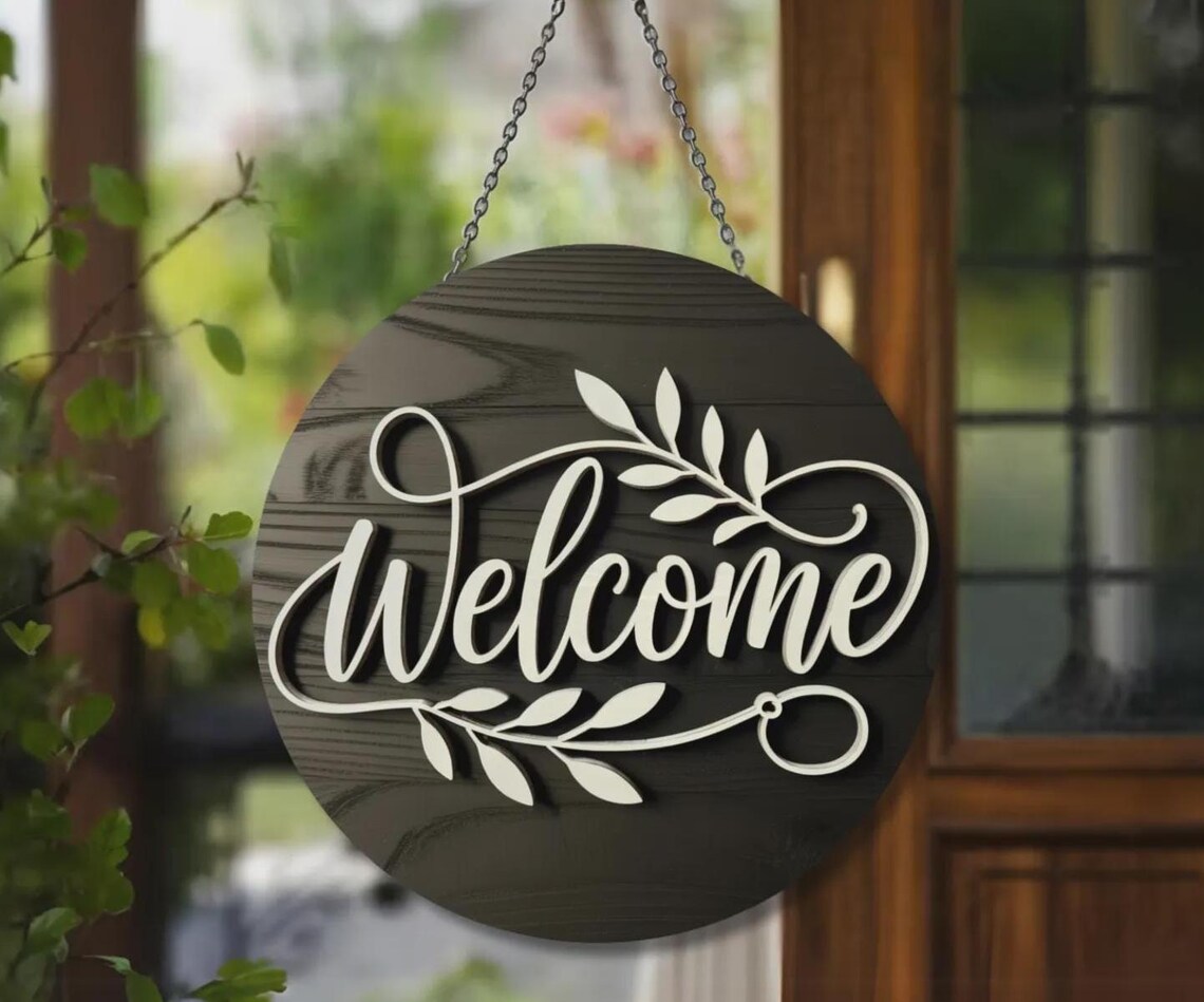 Welcomesign Decore Personalized Laser Cut Wood Floral Welcome Door Sign | Farmhouse ...
