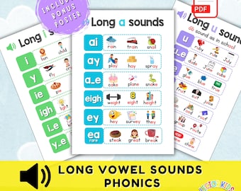 Long Vowel Sounds Phonics Posters: Classroom & Homeschool (PDF Download A4/US Letter Size)