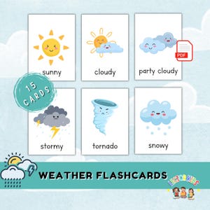 15 Wetter Karteikarten für Kinder Vorschule Aktivitäten Vokabel Homeschool & Montessori Lernkarten