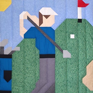 Golfer Quilt Pattern with 3 Sizes, instant download PDF, Golfing Quilt, Easy Beginner design