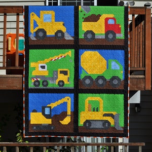 Construction Vehicles Twin Size Quilt Pattern 64x85, 6 Construction Trucks each 24x28, Construction Quilt Pattern, Traditional Piecing, PDF