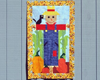 Scarecrow Quilt Pattern, 20x36 Quilted wall hanging, Pieced Beginner Pattern, Fall Quilt Pattern, Instant Download PDF