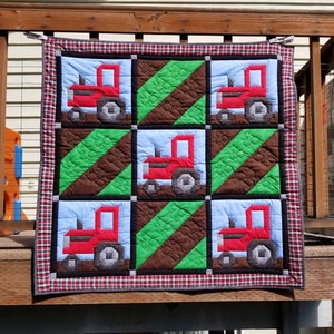 Tractor Block Baby Quilt Pattern: 45x45 Farm Theme (PDF Pattern)