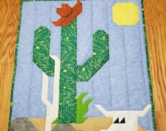 Desert Cactus Quilt Pattern in 3 sizes 36x42, with additional 24x28 wall and 48x56 throw, PDF format, pieced not applique