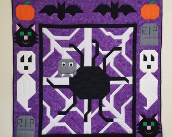 Halloween Throw Quilt Pattern: Spider, Cats, Bats (Digital Copy)