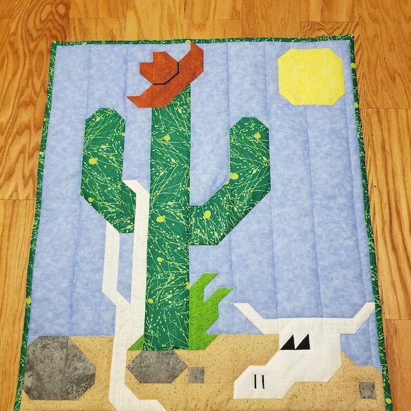 Desert Cactus Quilt Pattern in 3 sizes 36x42, with additional 24x28 wall and 48x56 throw, PDF format, pieced not applique