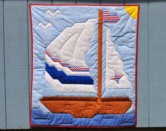 Sailboat Baby Quilt PATTERN with multiple sizes, Ocean Baby Quilt, Sailing Quilt, Baby Boy Quilt Pattern