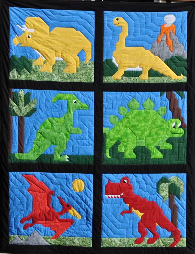 Dinosaurs Twin Size Quilt Pattern From 6 Individual Dinosaurs Etsy