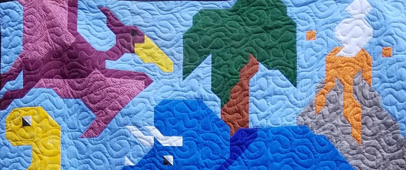 Dinosaur Friends Twin Size Quilt Pattern, 5 Dinosaurs in 1 pieced image, 66x86 twin, PDF download, Dinosaur Quilt Pattern image 4