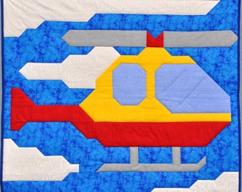 Helicopter Baby Quilt Pattern with Multiple Sizes: 36x42, 24x28 48x56, Toddler / Preschool Helicopter Quilt, Instant Download - PDF