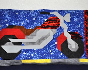 Motorcycle Pillowcase Pattern, Finished size 20x33, PDF, Fun for both Boys and Men who like bikes