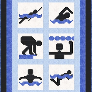 Swimming Quilt Pattern: Twin Size, 4 Swim Strokes (PDF Pattern)