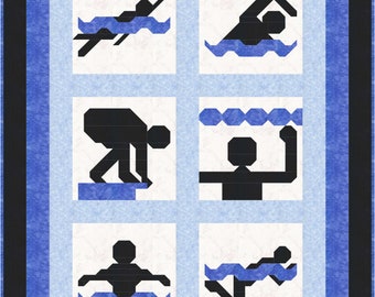 Swimming Quilt Pattern: Twin Size, 4 Swim Strokes (PDF Pattern)