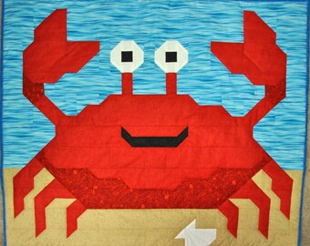 Crab Quilt PATTERN with multiple sizes 36x42 baby quilt pattern, 24x28 and 48x56, pieced not applique, ready for instant download PDF