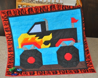 Monster Truck Quilt Pattern, Multiple sizes for Baby and Big Boys: 36x42, plus 24x28 and 48x56, Simple Pieced Pattern, Border for Twin, PDF