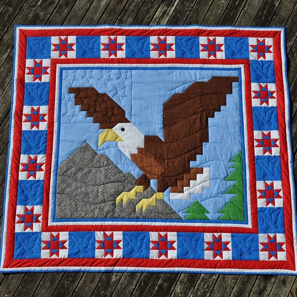 Eagle Quilt Pattern Finished size 66x60, 6 inch Ohio Star Border, Quilts of Valor, Patriotic Quilts, Memorial or Veteran's Day Quilt, PDF