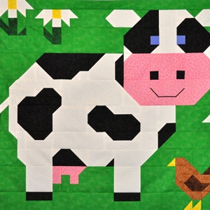Cow Quilt Pattern in Multiple sizes, 36x42 Baby Quilt, 24x28 and 48x56 great for Throw or bordered Twin, Instant Download PDF, Farm Quilt