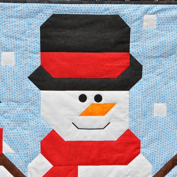 Frosty Friend Snowman Quilt Pattern,  Multiple sizes for a Winter Baby Quilt or larger Lap Quilt, PDF Instant Download