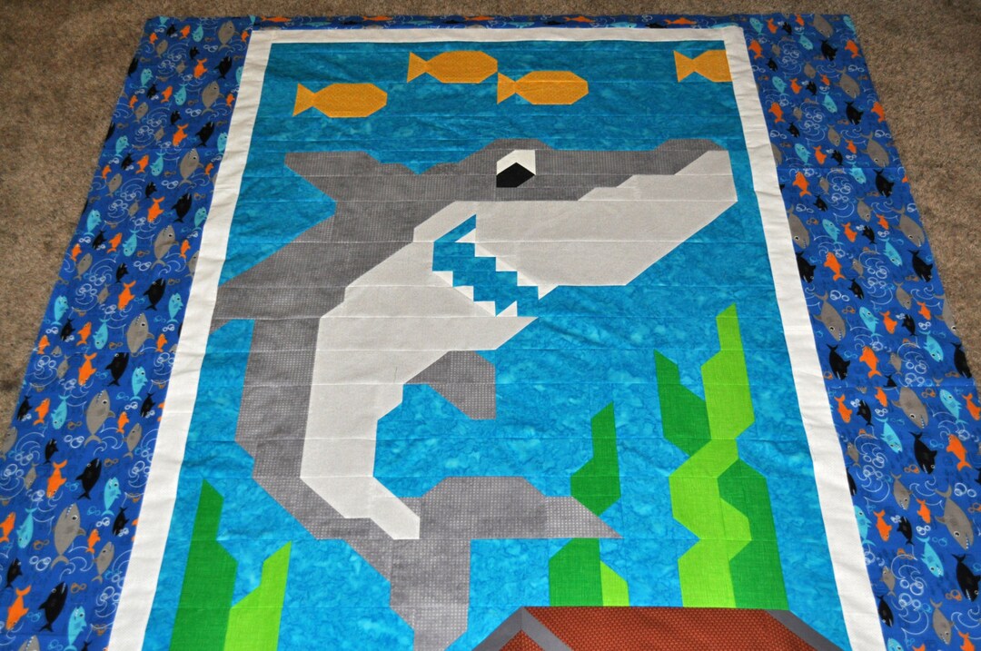 Shark Quilt Pattern for Twin Bed, Instant Download PDF, Finished Size