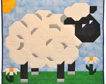 Lamb Baby Quilt Pattern, Multiple sizes: 36x42, with 24x28 and 48x56, Instant Download - PDF, Farm Quilt pattern for boy or girl