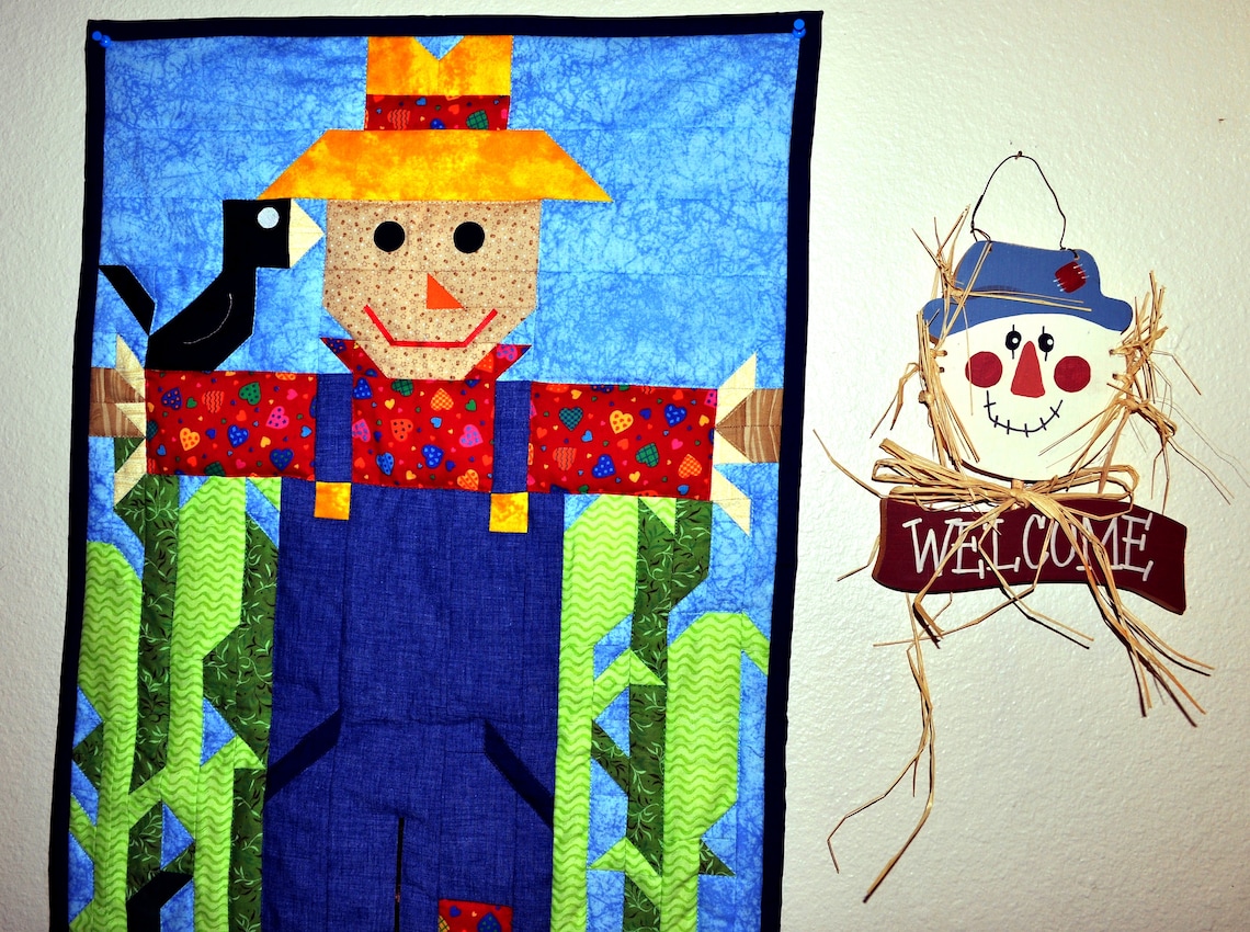 Scarecrow Quilt Pattern 20x36 Quilted Wall Hanging Pieced Etsy