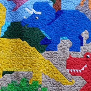 Dinosaur Friends Twin Size Quilt Pattern, 5 Dinosaurs in 1 pieced image, 66x86 twin, PDF download, Dinosaur Quilt Pattern image 3