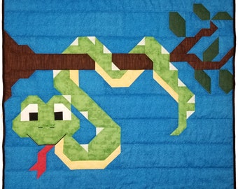 Snake Baby Quilt Pattern, 3 sizes included 42x42 crib size, with additional 28x28 and 56x56, easy pieced pattern for image style quilt top