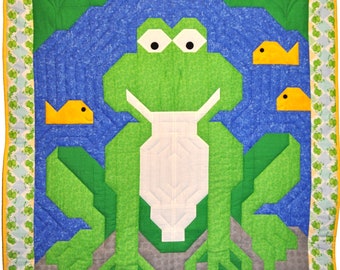 Frog Baby Quilt Pattern with instructions for 3 sizes 24x28, 36x42, 48x56 image, Traditionally piece, Easy Quilt Pattern, PDF