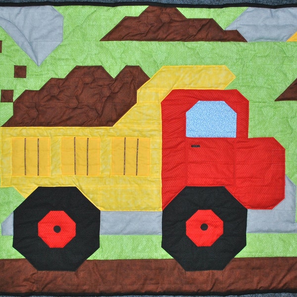 Baby Boy Quilt Pattern, Dump Truck, in Multiple sizes: 36x42 crib, 24x28 small, and 48x56 Toddler / Lap, Instant Download PDF