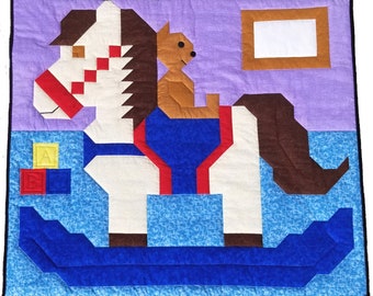Rocking Horse Baby Quilt Patroon, wiegmaat 36x42, met extra maten 24x28, 48x56, Kinderkamer Quilt, Instant Download - PDF