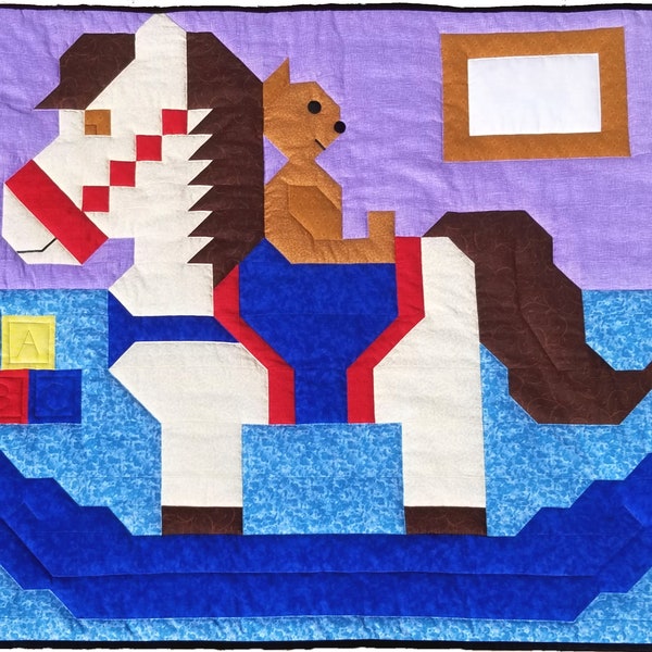 Rocking Horse Baby Quilt Pattern, crib size 36x42, with additional sizes 24x28, 48x56, Nursery Room Quilt, Instant Download - PDF