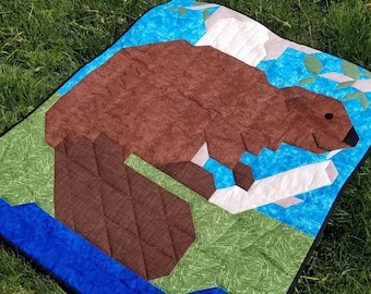 Beaver Quilt Pattern, Includes small Wall Hanging, Baby Quilt, and Larger Lap size, Instant Download PDF