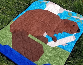 Beaver Quilt Pattern: Pieced Baby Quilt, Wall Hanging (PDF Download)