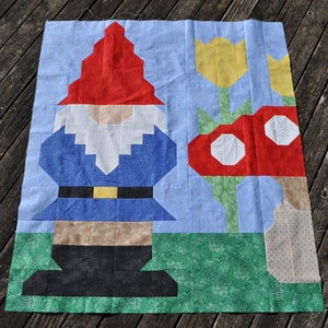 Gnome Quilt Pattern, Multiples sizes baby quilt 36x42 and lap quilt 48x56, Pieced quilt pattern great for Beginners, 6 page color PDF image 3