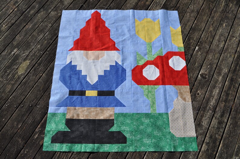 Gnome Quilt Pattern, Multiples sizes baby quilt 36x42 and lap quilt 48x56, Pieced quilt pattern great for Beginners, 6 page color PDF image 3