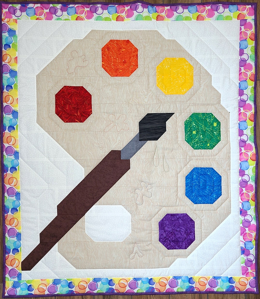 Painting Quilt Pattern, Simple Pieced Art Quilt Featuring Paint Pallet