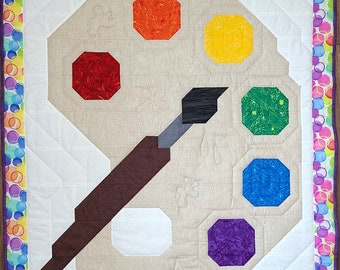 Paint Palette Quilt Pattern, Colorful Art, 3 Sizes (Instant Download PDF)